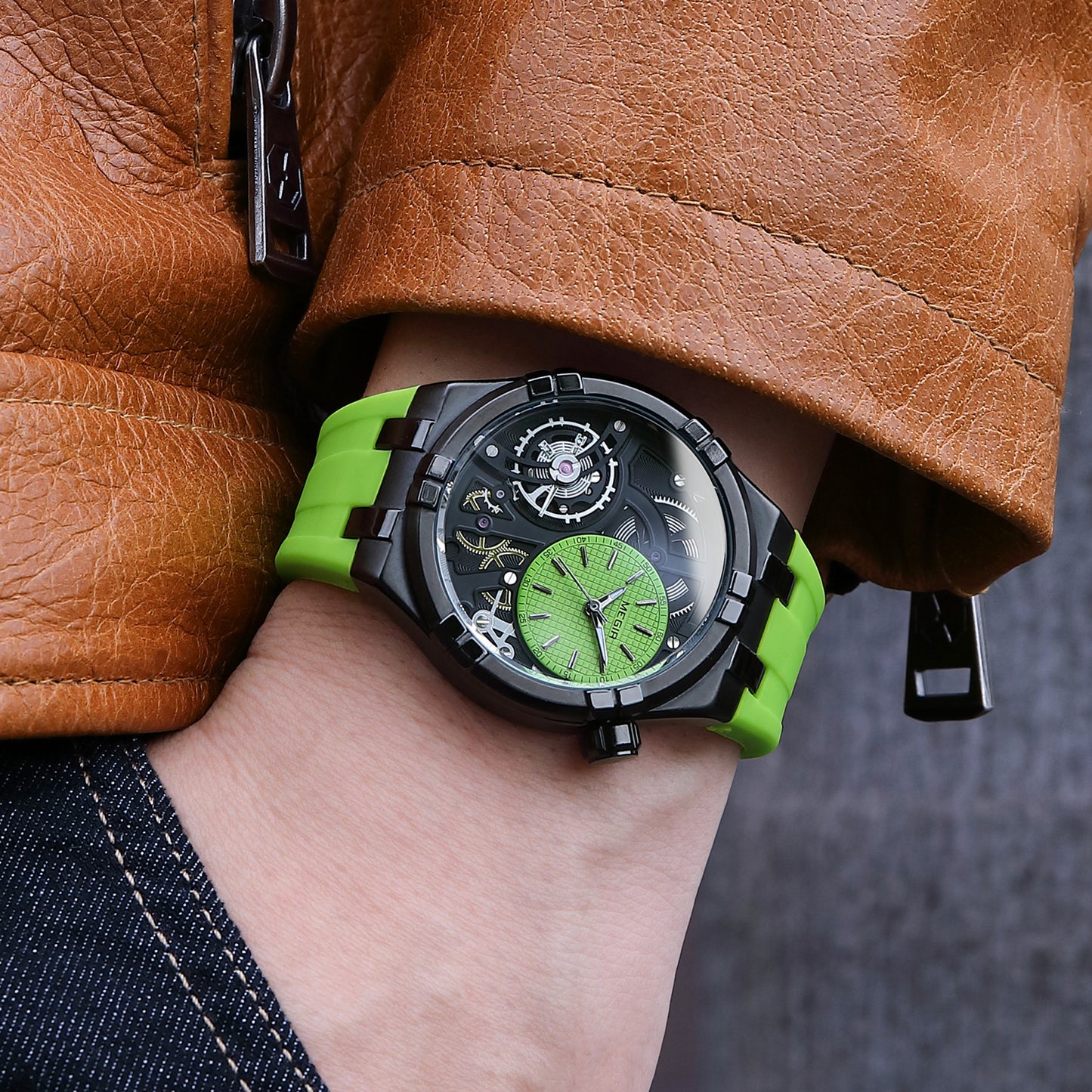 MEGIR Luxury Brand Men Watch Waterproof Quartz Sport Wristwatch Luminous Hands Hollow Casual Silicone Clock Relogio Masculino