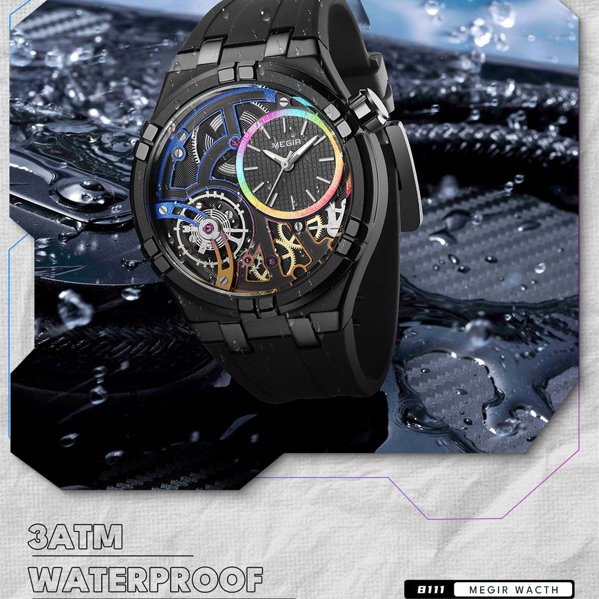 MEGIR Luxury Brand Men Watch Waterproof Quartz Sport Wristwatch Luminous Hands Hollow Casual Silicone Clock Relogio Masculino