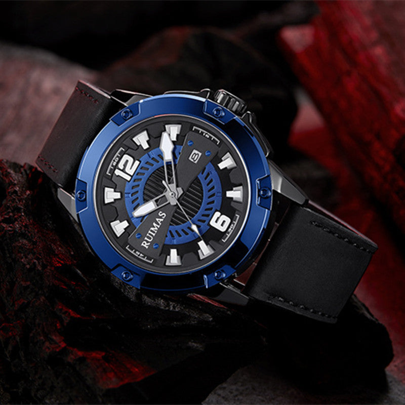 RUIMAS Luxury Men Watches Leather Strap Sport Casual Wristwatches Waterproof Luminous Date Clock Big Dial Montre Homme