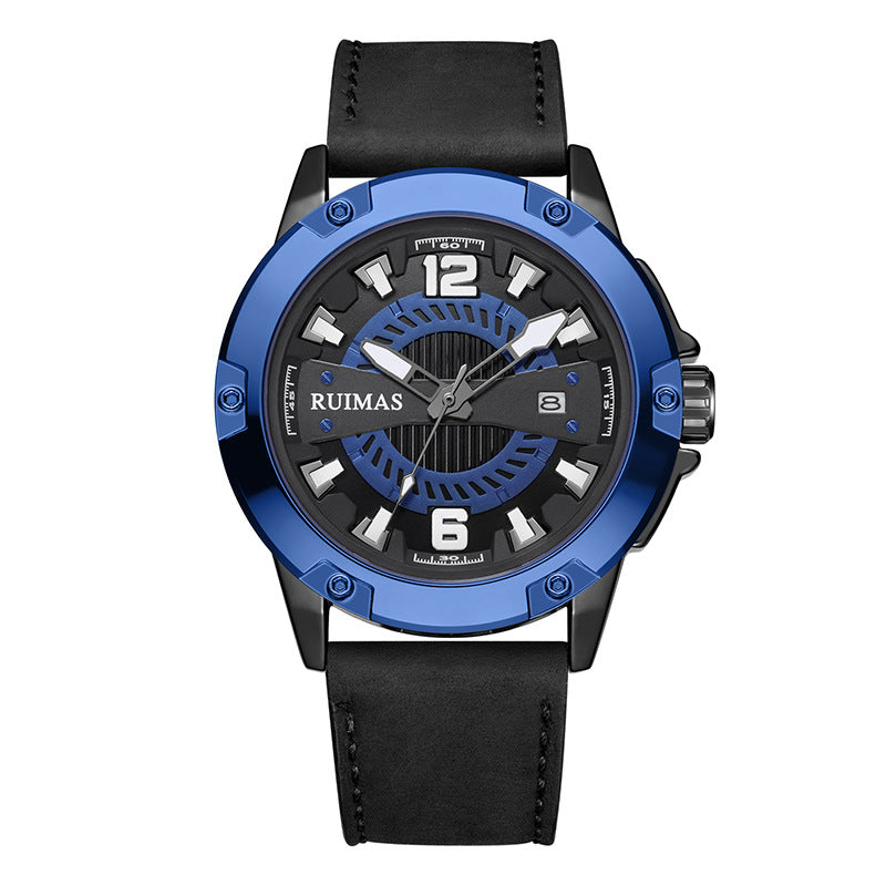 RUIMAS Luxury Men Watches Leather Strap Sport Casual Wristwatches Waterproof Luminous Date Clock Big Dial Montre Homme