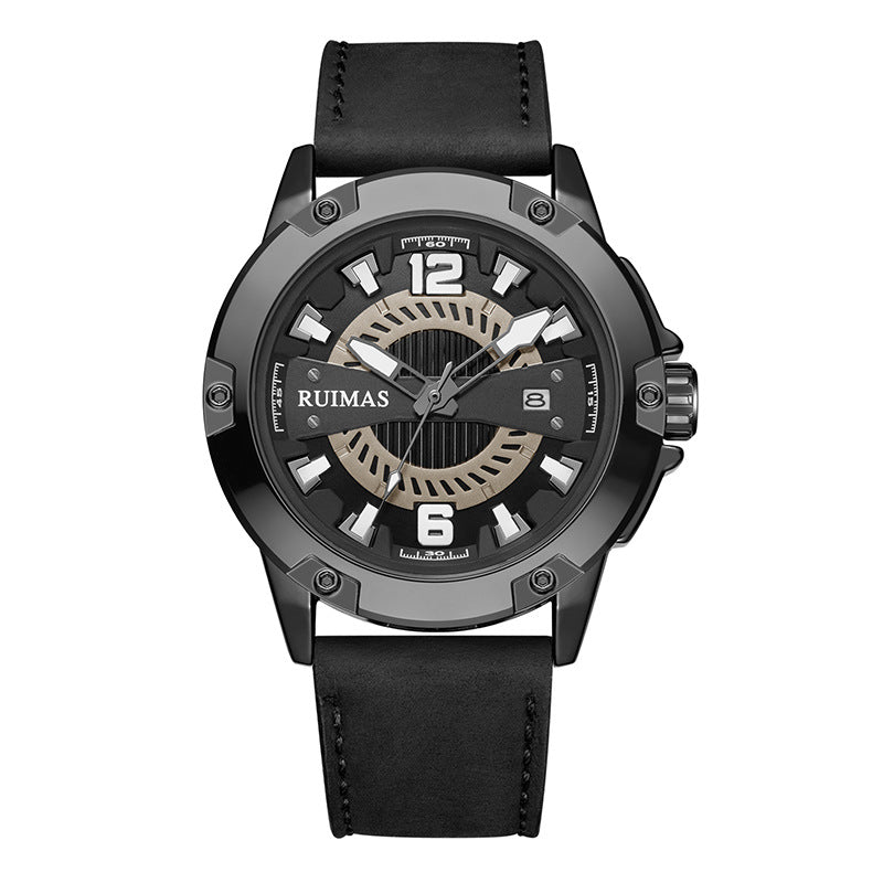 RUIMAS Luxury Men Watches Leather Strap Sport Casual Wristwatches Waterproof Luminous Date Clock Big Dial Montre Homme