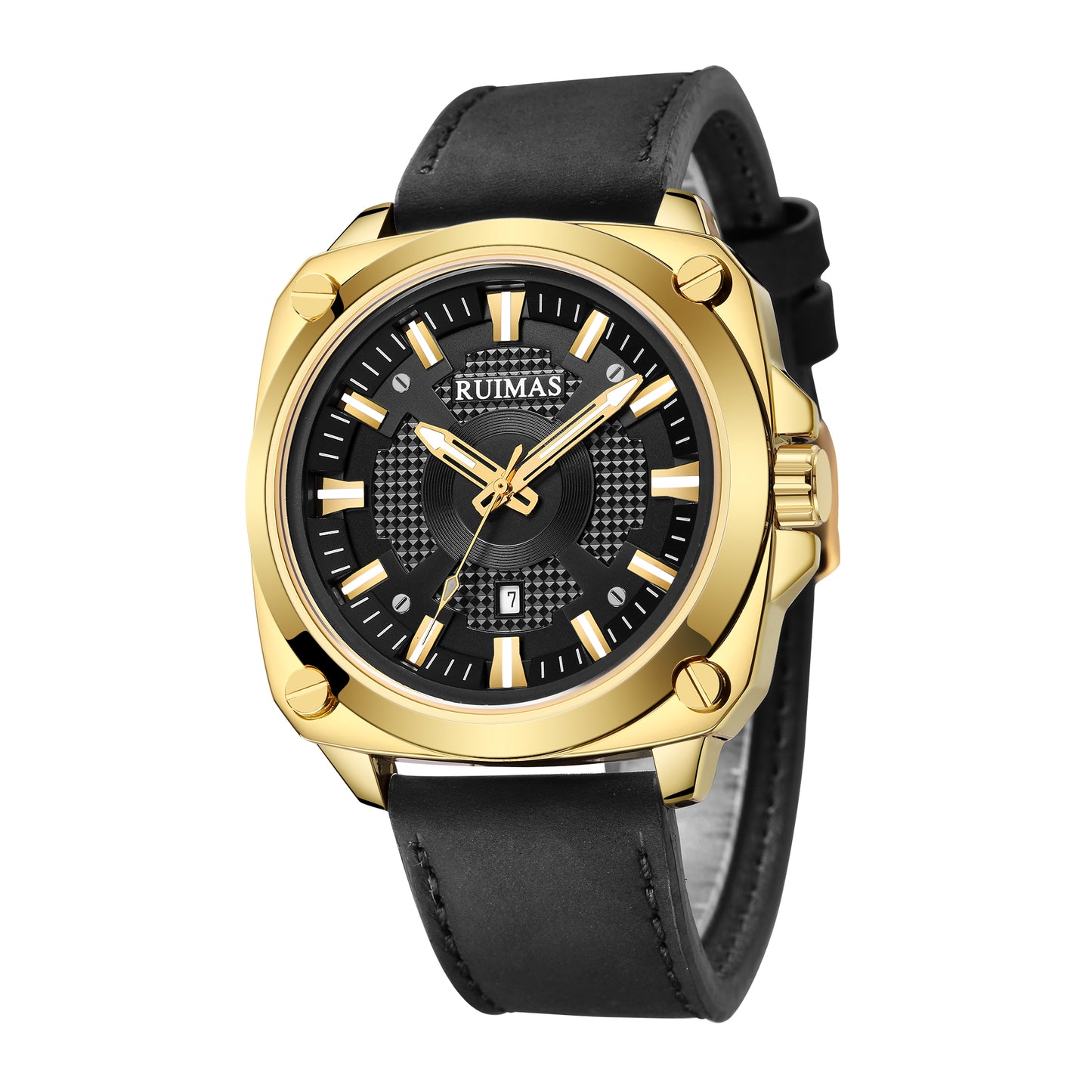 RUIMAS Top Brand Fashion Sports Quartz Wrist Watches for Men Waterproof Luminous Leather Band Relogio Masculino with Auto Date
