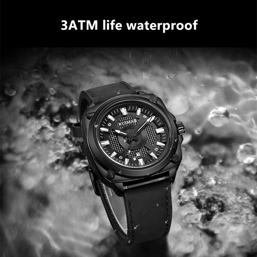 RUIMAS Top Brand Fashion Sports Quartz Wrist Watches for Men Waterproof Luminous Leather Band Relogio Masculino with Auto Date