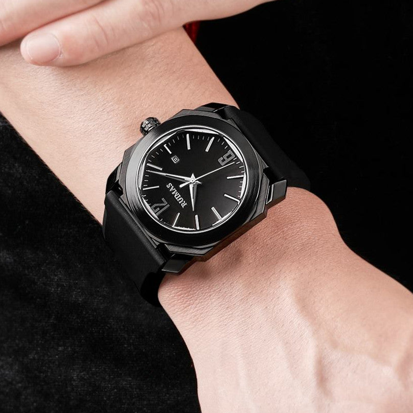 RUIMAS Luxury Silicone Band Quartz Sport Watches for Men Waterproof Calendar Casual Large Dial Wristwatch Clock Montre Homme