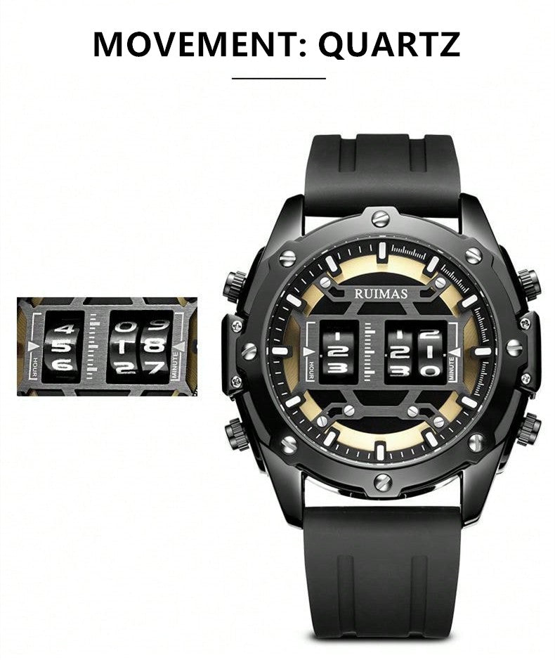 RUIMAS Mens Watches Roller Pointer Sports Quartz WristWatch Fashion  Luxury Silicone Strap Waterproof Relogio Masculino