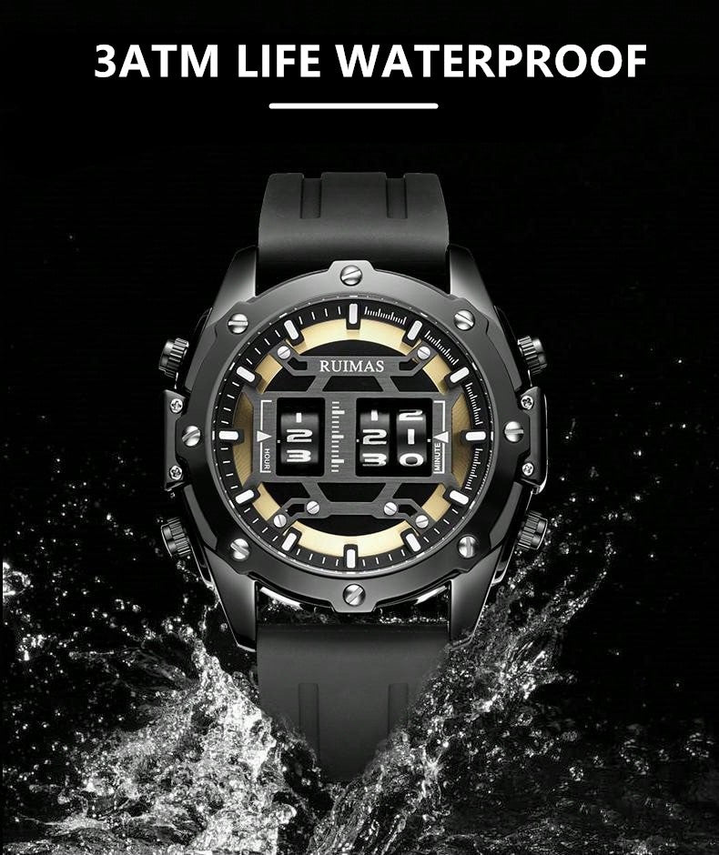 RUIMAS Mens Watches Roller Pointer Sports Quartz WristWatch Fashion  Luxury Silicone Strap Waterproof Relogio Masculino