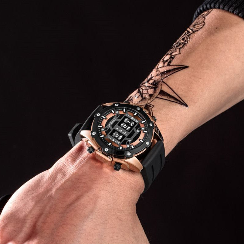 RUIMAS Mens Watches Roller Pointer Sports Quartz WristWatch Fashion  Luxury Silicone Strap Waterproof Relogio Masculino