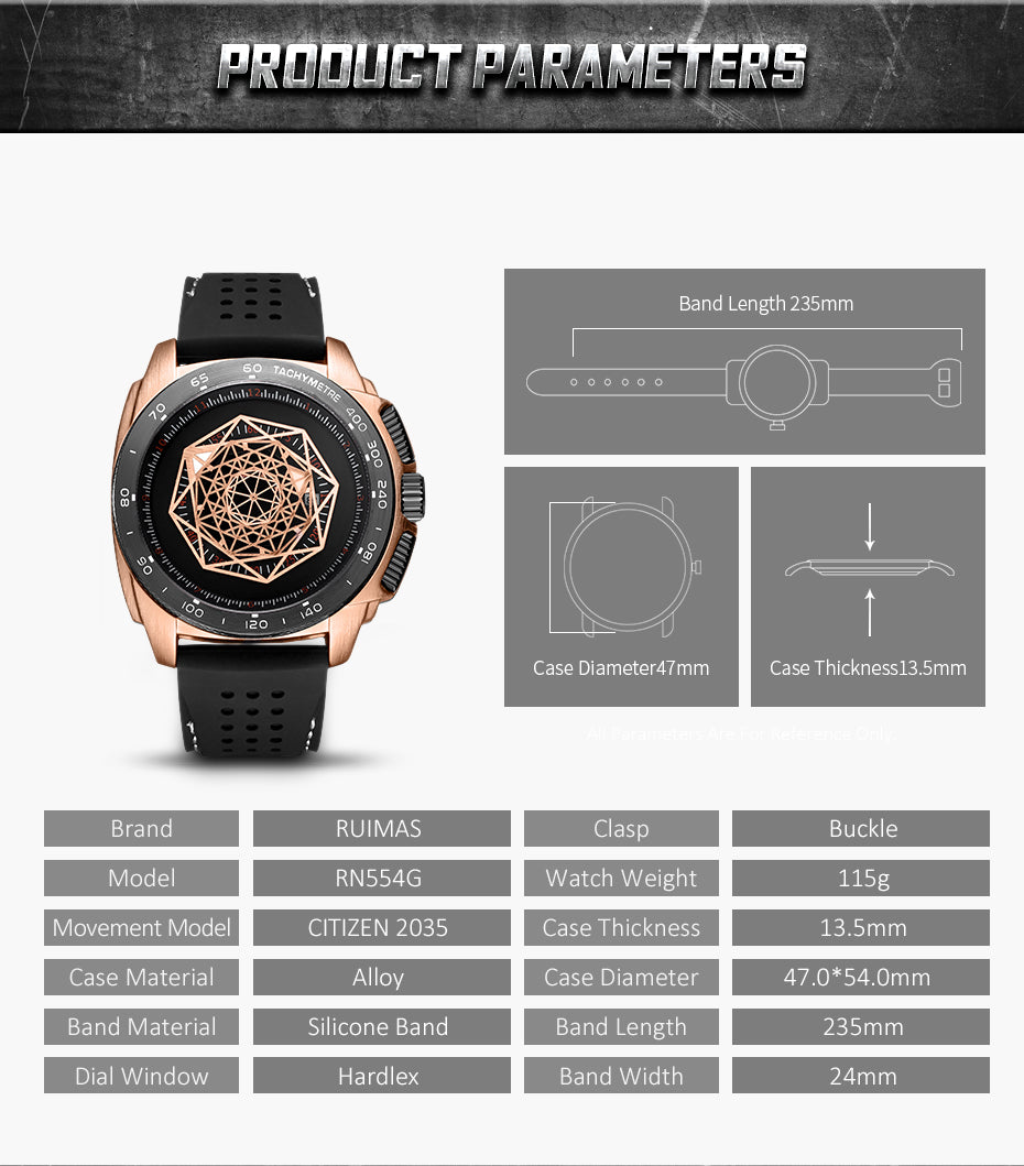 RUIMAS Men Silicone Band Quartz Casual Wrist Watches Large Dial Sport Military Watch Clock Luminous Waterproof Relogio Masculino