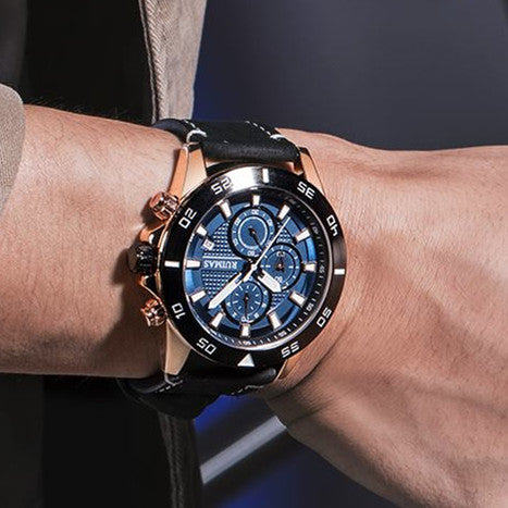 RUIMAS Luxury Brand Mens Watches Quartz Leather Strap Wristwatch Waterproof Clock Sports Large Dial Watch Auto Date Montre Homme