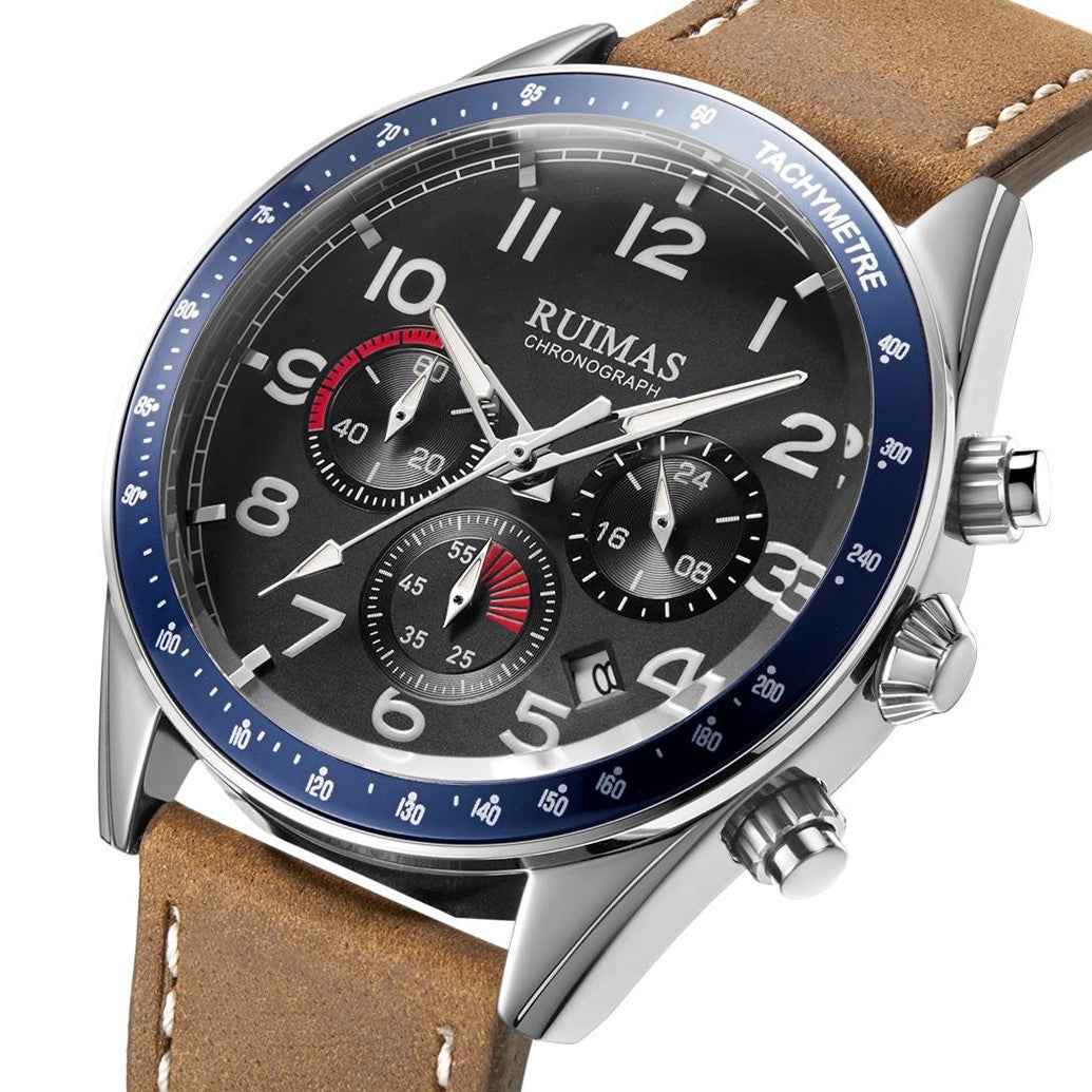 RUIMAS Luxury Brand Chronograph Watches for Men Fashion Leather Sports Military Wristwatch Luminous Clock Auto Date Reloj Hombre