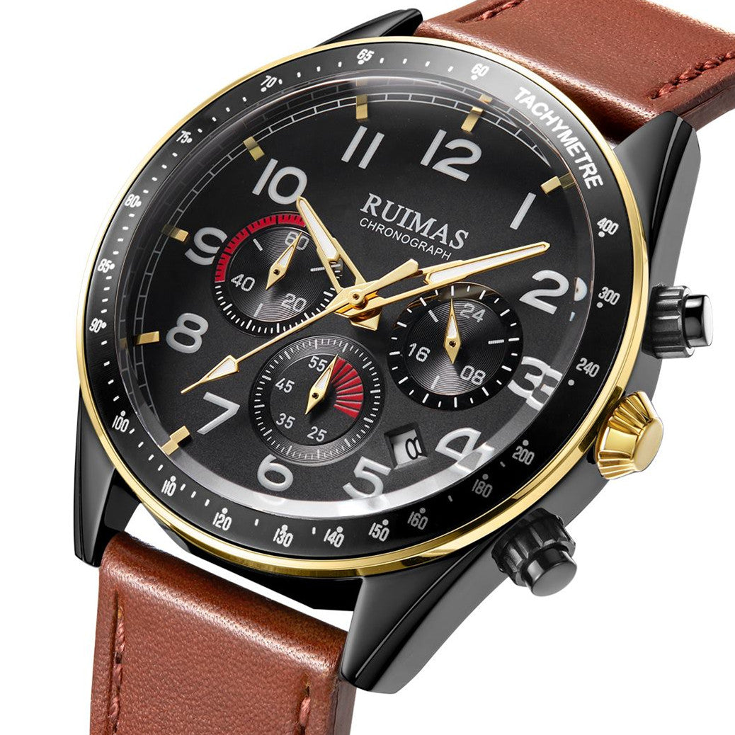 RUIMAS Luxury Brand Chronograph Watches for Men Fashion Leather Sports Military Wristwatch Luminous Clock Auto Date Reloj Hombre