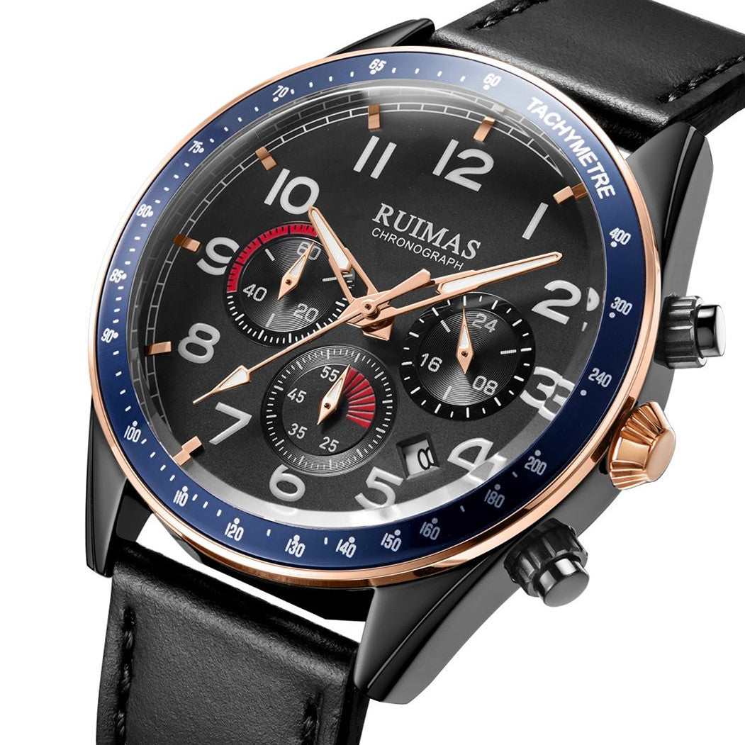 RUIMAS Luxury Brand Chronograph Watches for Men Fashion Leather Sports Military Wristwatch Luminous Clock Auto Date Reloj Hombre