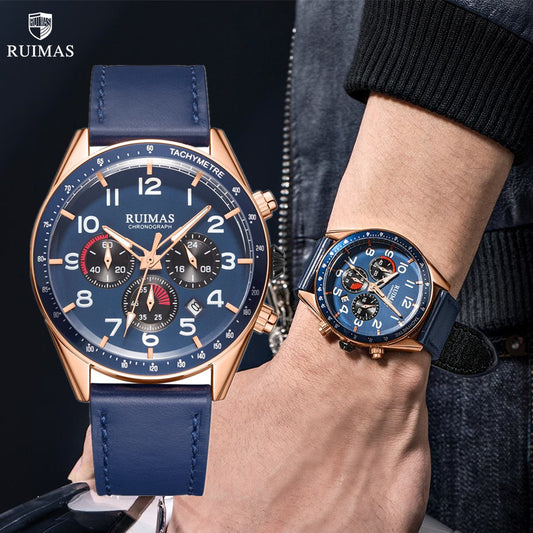 RUIMAS Luxury Brand Chronograph Watches for Men Fashion Leather Sports Military Wristwatch Luminous Clock Auto Date Reloj Hombre