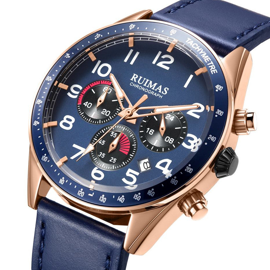 RUIMAS Luxury Brand Chronograph Watches for Men Fashion Leather Sports Military Wristwatch Luminous Clock Auto Date Reloj Hombre