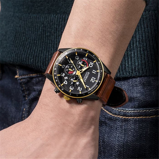 RUIMAS Luxury Brand Chronograph Watches for Men Fashion Leather Sports Military Wristwatch Luminous Clock Auto Date Reloj Hombre