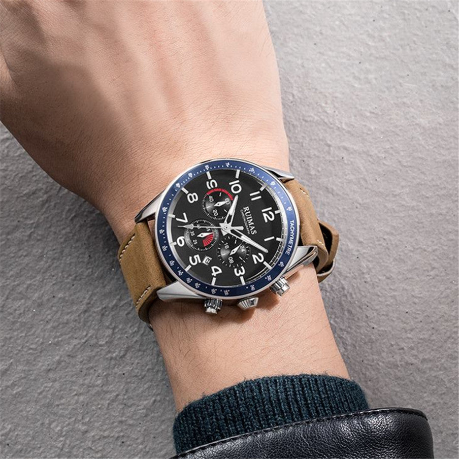 RUIMAS Luxury Brand Chronograph Watches for Men Fashion Leather Sports Military Wristwatch Luminous Clock Auto Date Reloj Hombre
