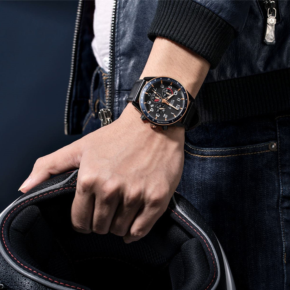RUIMAS Luxury Brand Chronograph Watches for Men Fashion Leather Sports Military Wristwatch Luminous Clock Auto Date Reloj Hombre