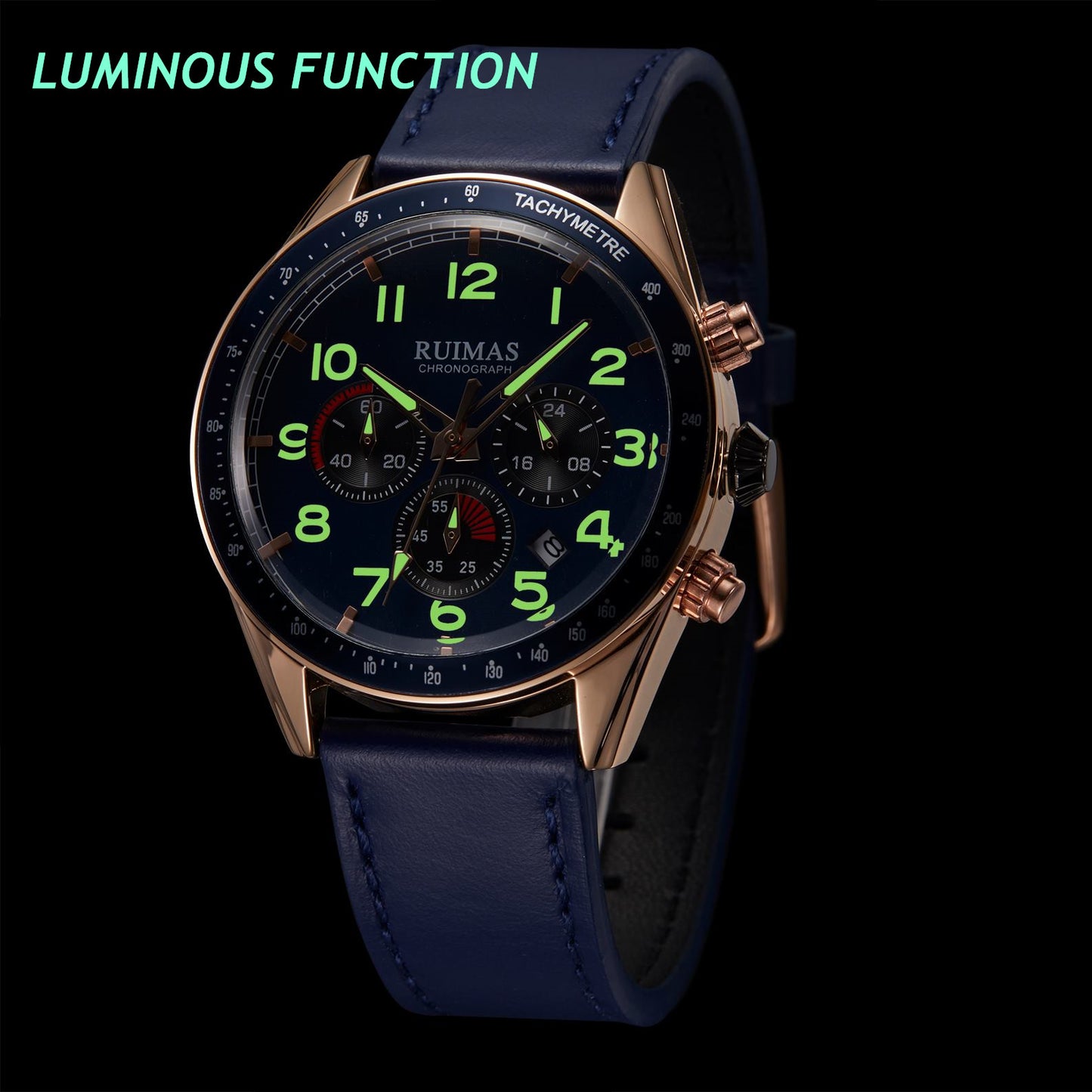 RUIMAS Luxury Brand Chronograph Watches for Men Fashion Leather Sports Military Wristwatch Luminous Clock Auto Date Reloj Hombre
