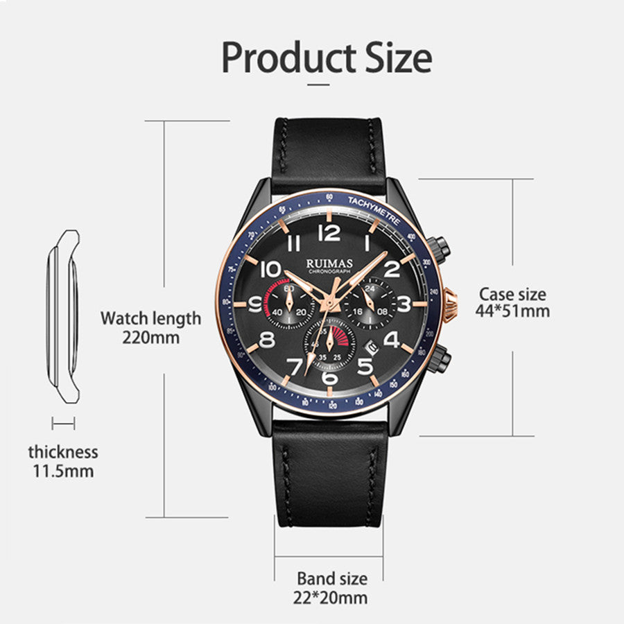 RUIMAS Luxury Brand Chronograph Watches for Men Fashion Leather Sports Military Wristwatch Luminous Clock Auto Date Reloj Hombre
