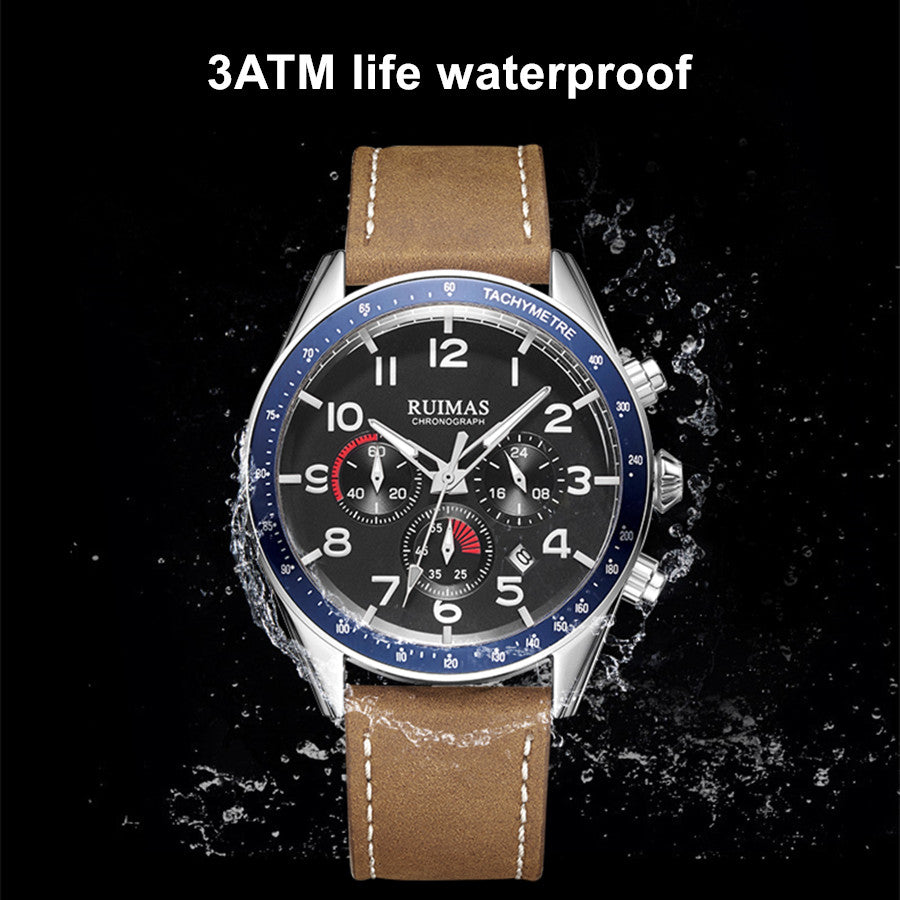 RUIMAS Luxury Brand Chronograph Watches for Men Fashion Leather Sports Military Wristwatch Luminous Clock Auto Date Reloj Hombre