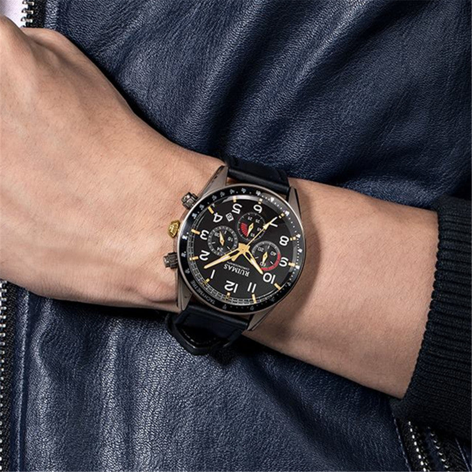 RUIMAS Luxury Brand Chronograph Watches for Men Fashion Leather Sports Military Wristwatch Luminous Clock Auto Date Reloj Hombre
