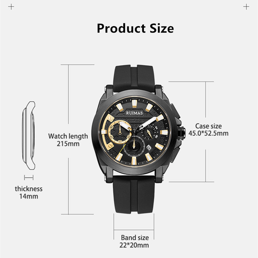RUIMAS Relogio Masculino Luxury Silicone Band Large Dial Mens Sports Watch Waterproof Luminous Date WristWatch Quartz Clock