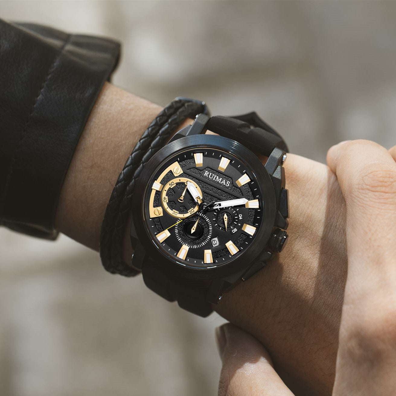 RUIMAS Relogio Masculino Luxury Silicone Band Large Dial Mens Sports Watch Waterproof Luminous Date WristWatch Quartz Clock