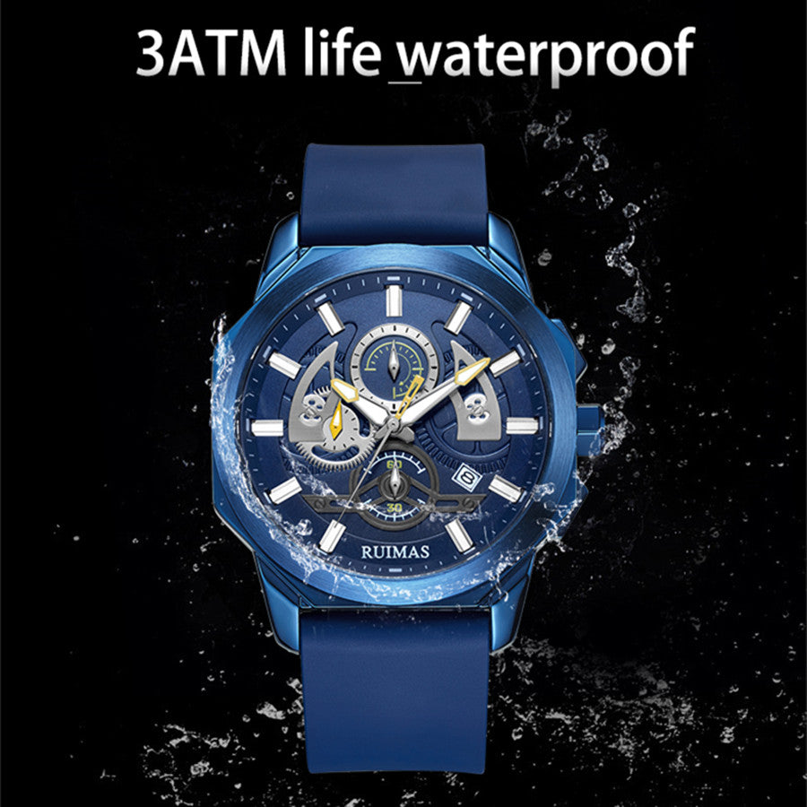 RUIMAS Sports Watches for Men Casual Luxury Quartz Wristwatch Calendar Luminous Silicone Chronograph Clock reloj hombre 581