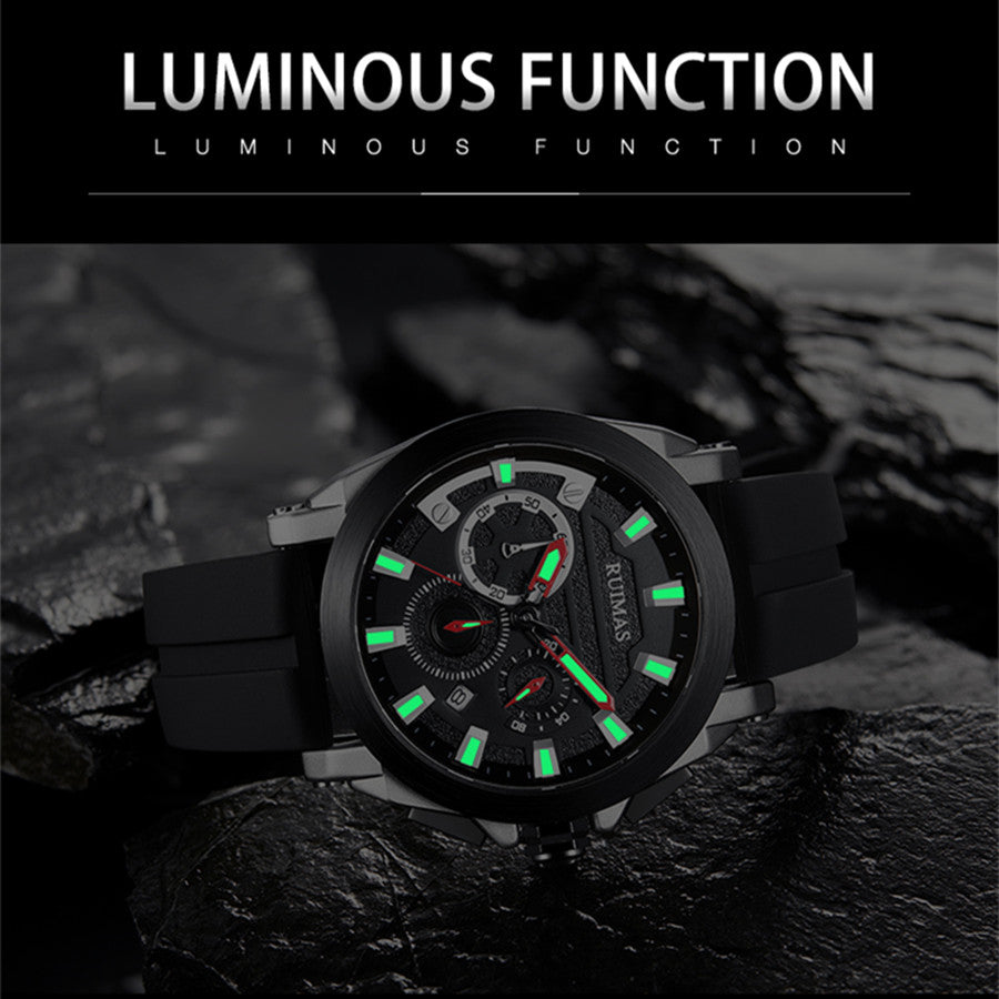 RUIMAS Relogio Masculino Luxury Silicone Band Large Dial Mens Sports Watch Waterproof Luminous Date WristWatch Quartz Clock