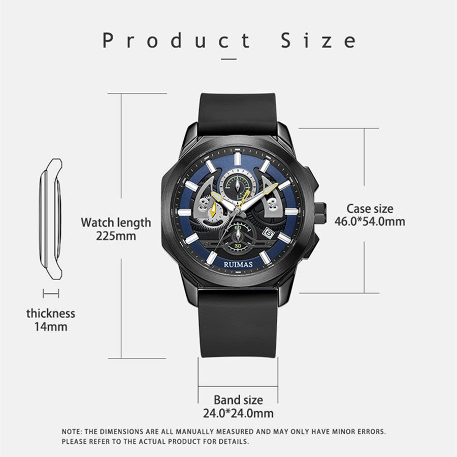 RUIMAS Sports Watches for Men Casual Luxury Quartz Wristwatch Calendar Luminous Silicone Chronograph Clock reloj hombre 581