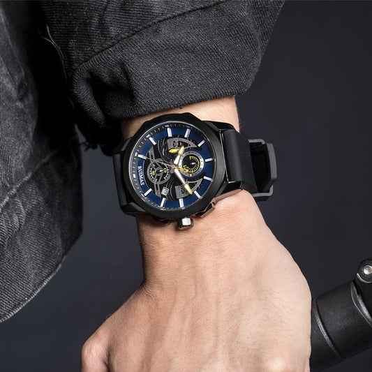 RUIMAS Sports Watches for Men Casual Luxury Quartz Wristwatch Calendar Luminous Silicone Chronograph Clock reloj hombre 581