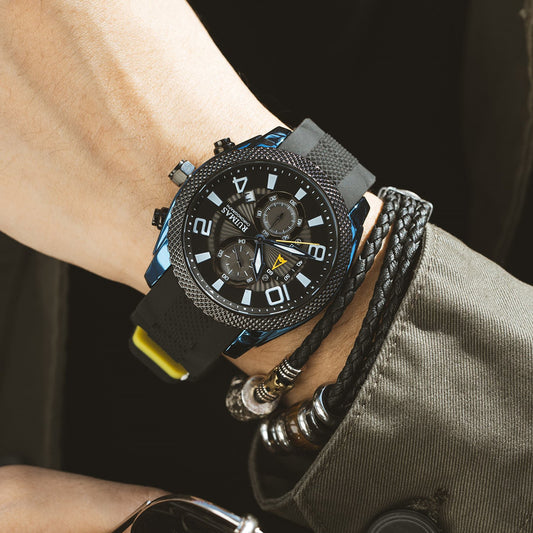 RUIMAS Fashion Watches for Men Luxury Large Dial Quartz Sports Chronograph Clock Luminous Date Casual WristWatch Reloj Hombre