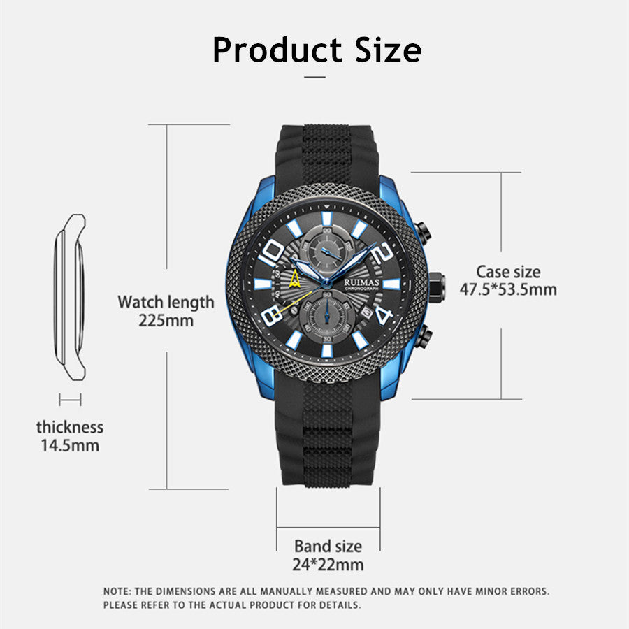 RUIMAS Fashion Watches for Men Luxury Large Dial Quartz Sports Chronograph Clock Luminous Date Casual WristWatch Reloj Hombre