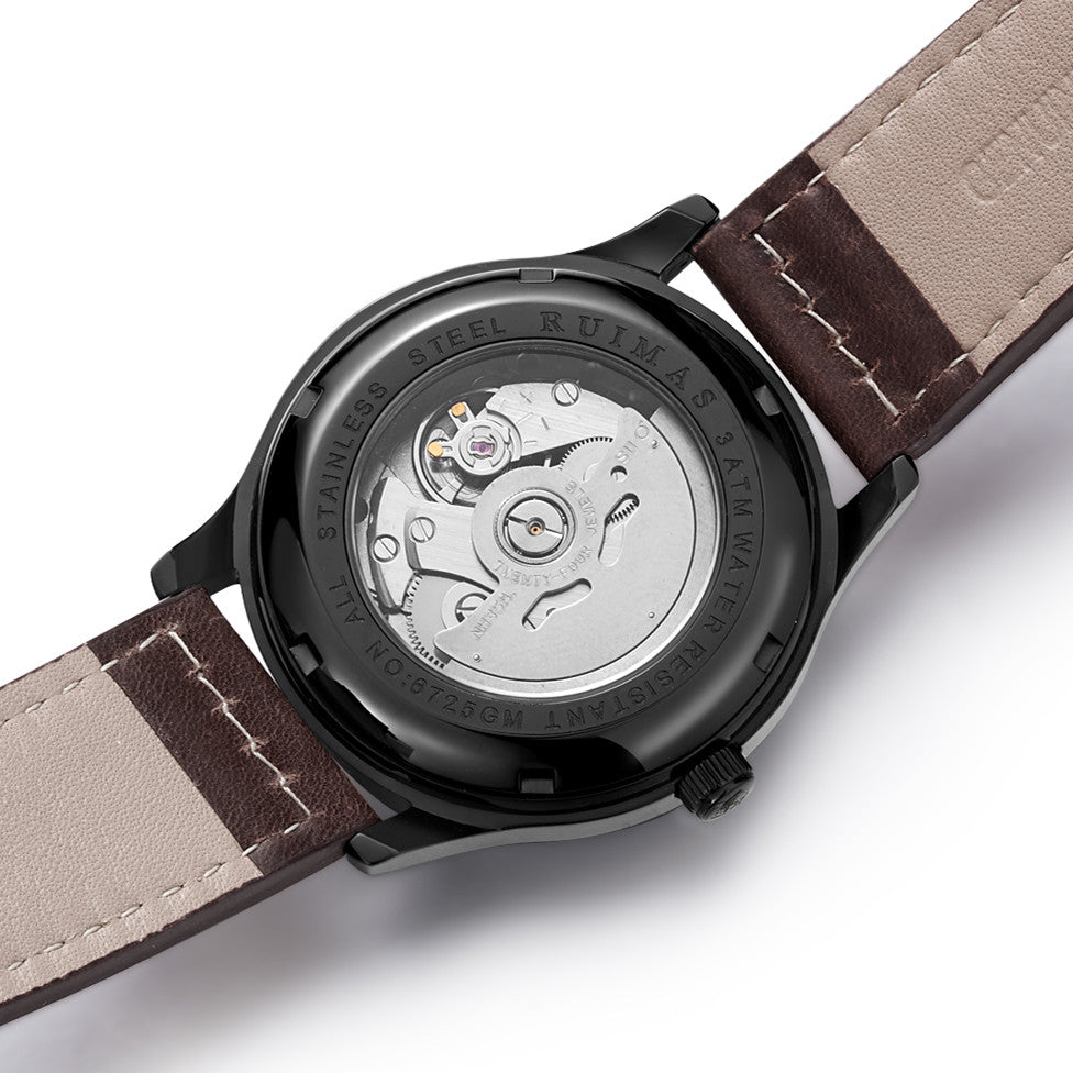 RUIMAS Men Watches Fashion Automatic Mechanical Watch Date Waterproof Business Clock Leather Strap Wristwatch 6725