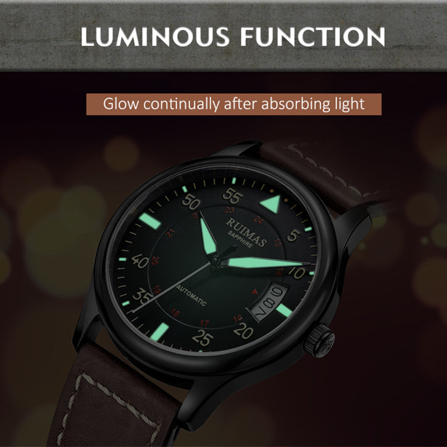 RUIMAS Men Watches Fashion Automatic Mechanical Watch Date Waterproof Business Clock Leather Strap Wristwatch 6725
