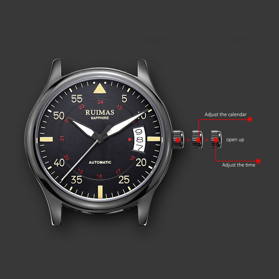 RUIMAS Men Watches Fashion Automatic Mechanical Watch Date Waterproof Business Clock Leather Strap Wristwatch 6725