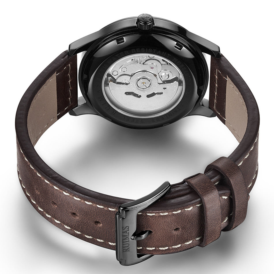 RUIMAS Men Watches Fashion Automatic Mechanical Watch Date Waterproof Business Clock Leather Strap Wristwatch 6725