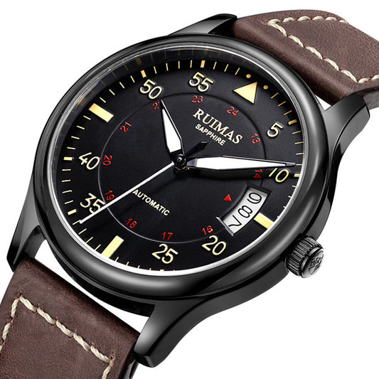 RUIMAS Men Watches Fashion Automatic Mechanical Watch Date Waterproof Business Clock Leather Strap Wristwatch 6725
