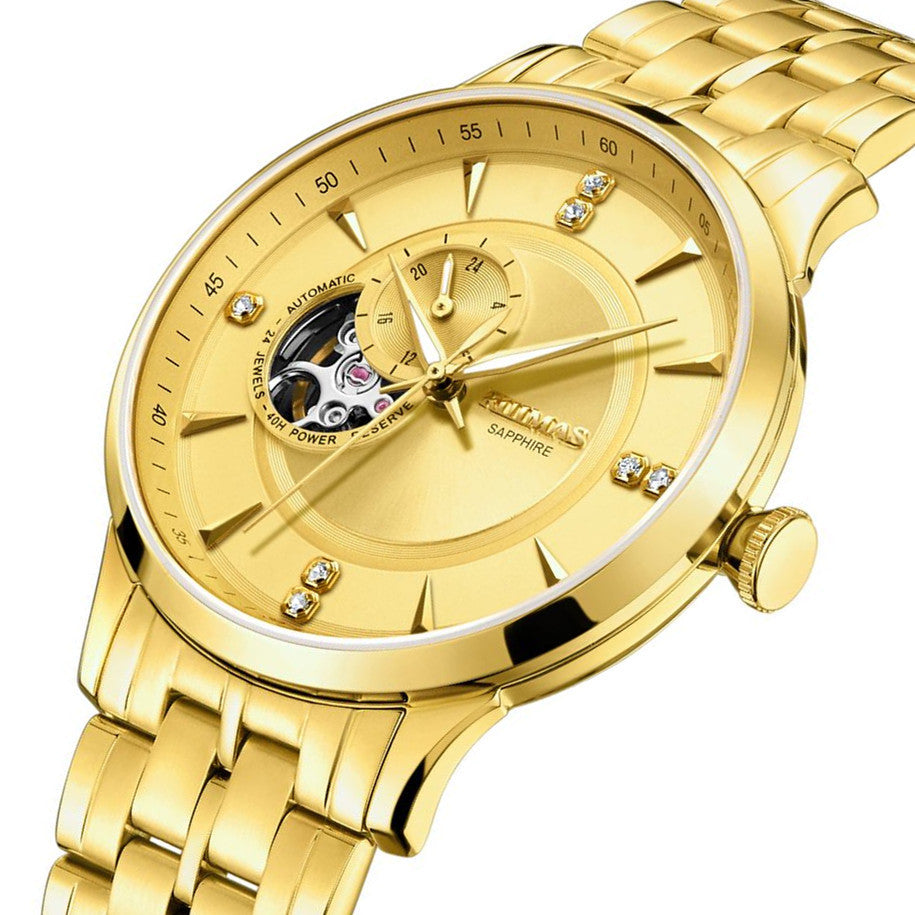 RUIMAS Gold Men Watch Luxury Stainless Steel Automatic Mechanical Watches Sapphire Glass Waterproof Wristwatch Relogio Masculino