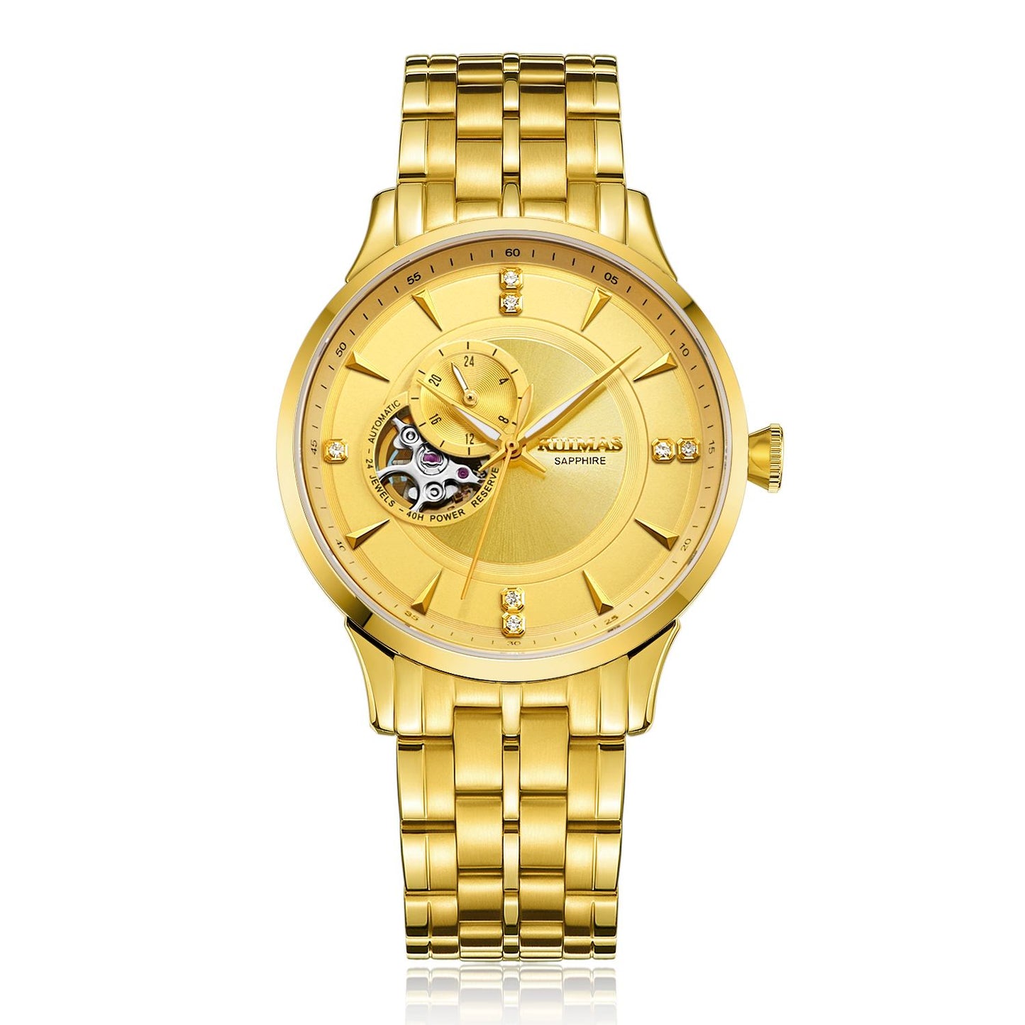 RUIMAS Gold Men Watch Luxury Stainless Steel Automatic Mechanical Watches Sapphire Glass Waterproof Wristwatch Relogio Masculino
