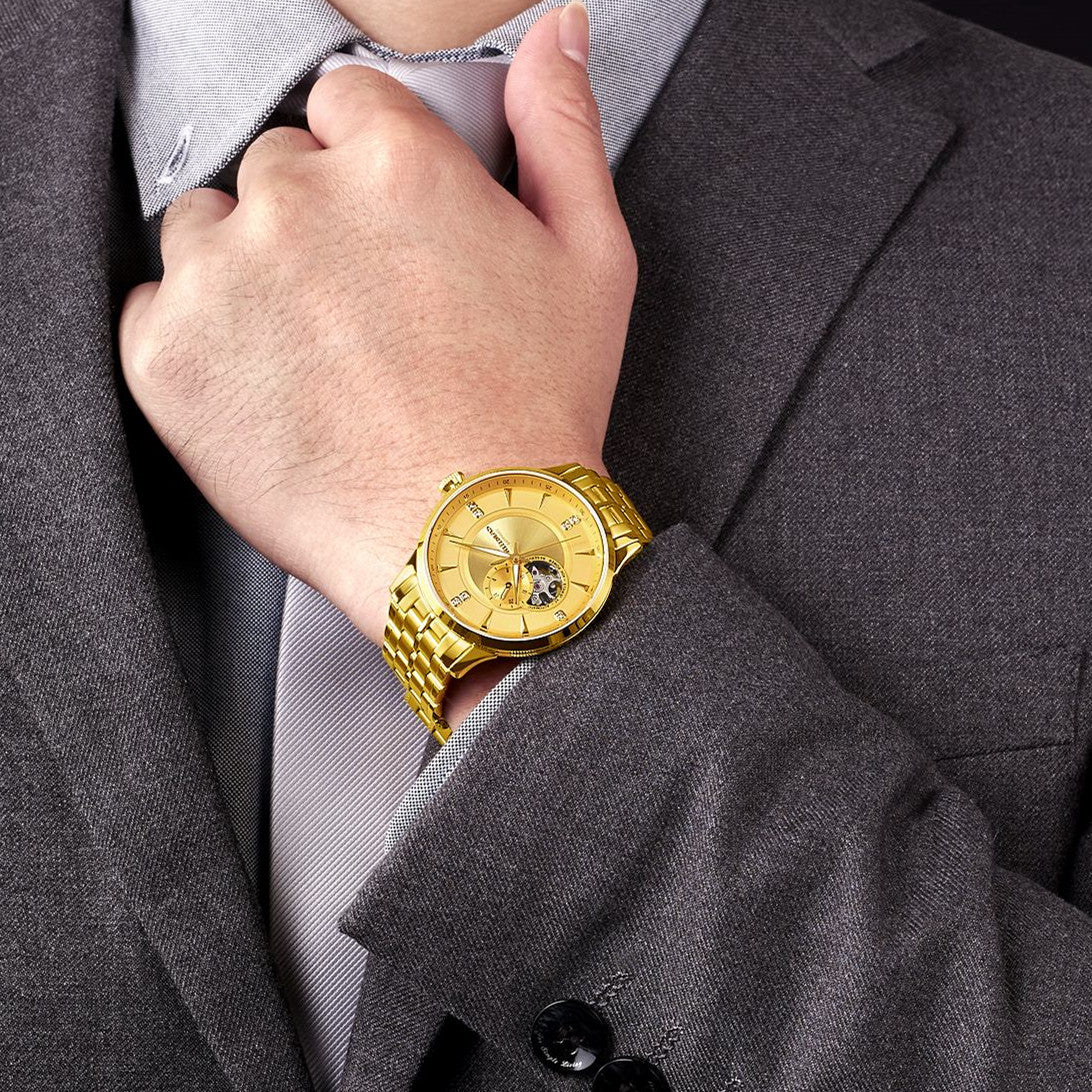 RUIMAS Gold Men Watch Luxury Stainless Steel Automatic Mechanical Watches Sapphire Glass Waterproof Wristwatch Relogio Masculino