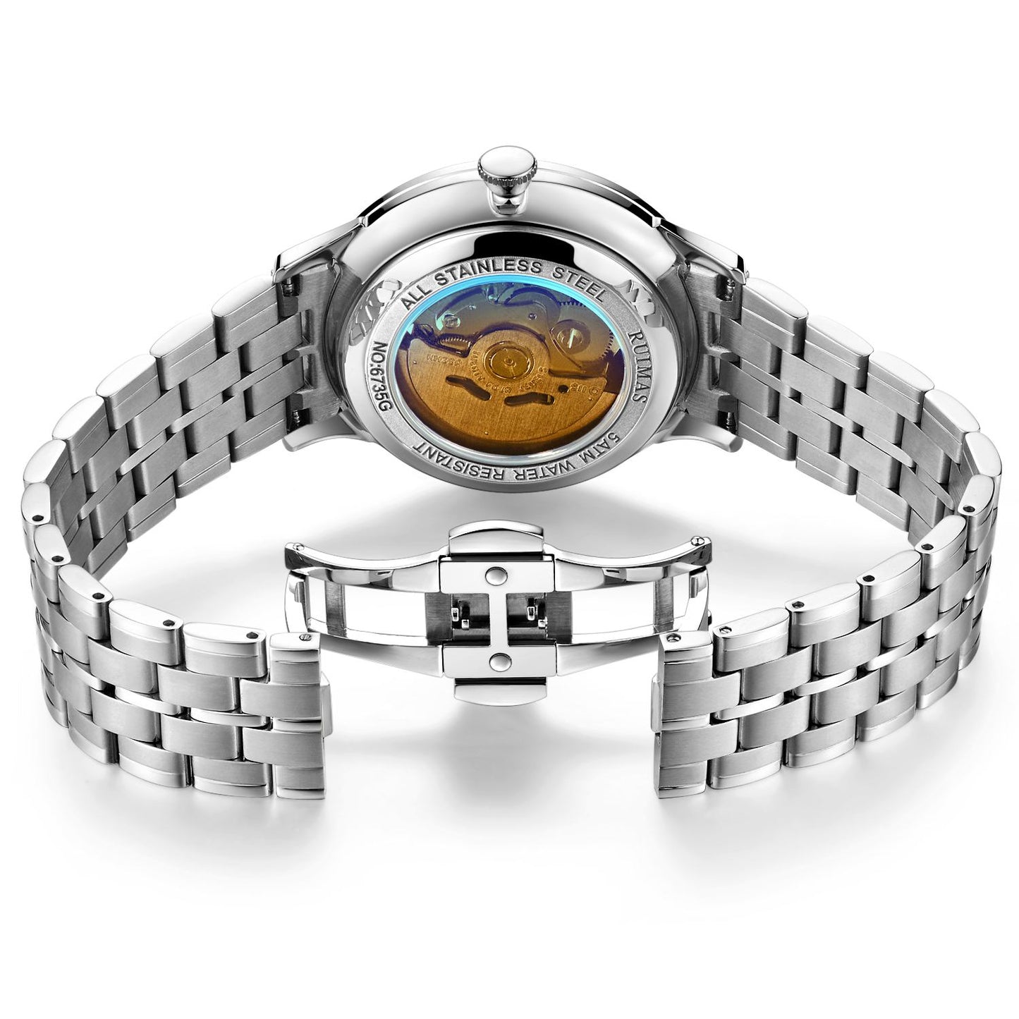 RUIMAS Gold Men Watch Luxury Stainless Steel Automatic Mechanical Watches Sapphire Glass Waterproof Wristwatch Relogio Masculino