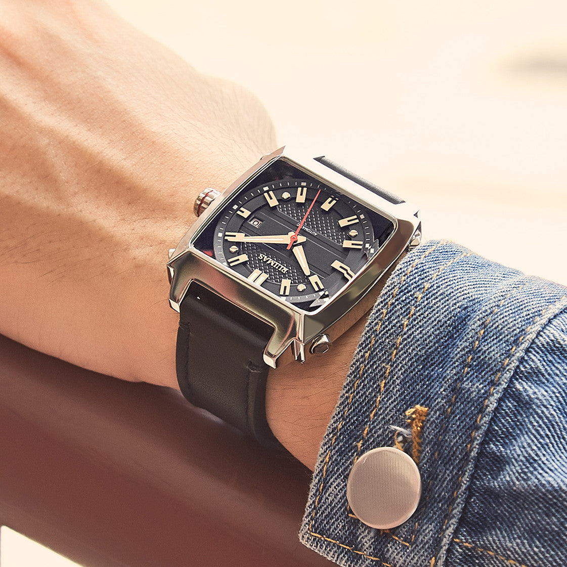 RUIMAS Men's Watches Luxury Automatic Mechanical Wrist Watches Calendar Sapphire Leather Chronograph for Man Reloj Hombre 6763