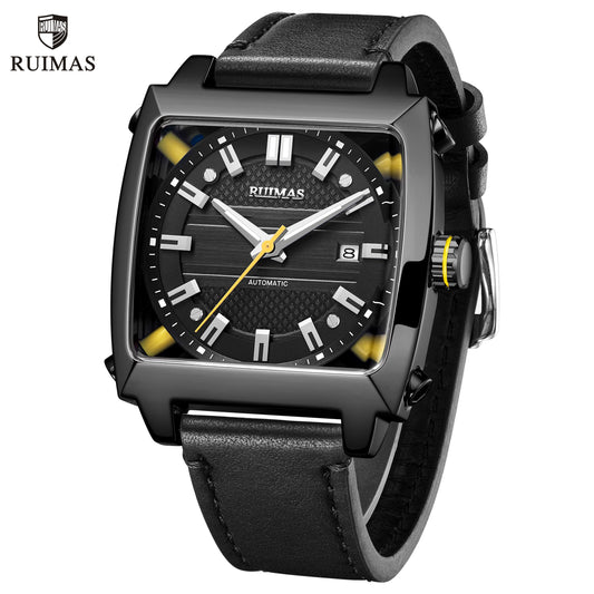 RUIMAS Men's Watches Luxury Automatic Mechanical Wrist Watches Calendar Sapphire Leather Chronograph for Man Reloj Hombre 6763