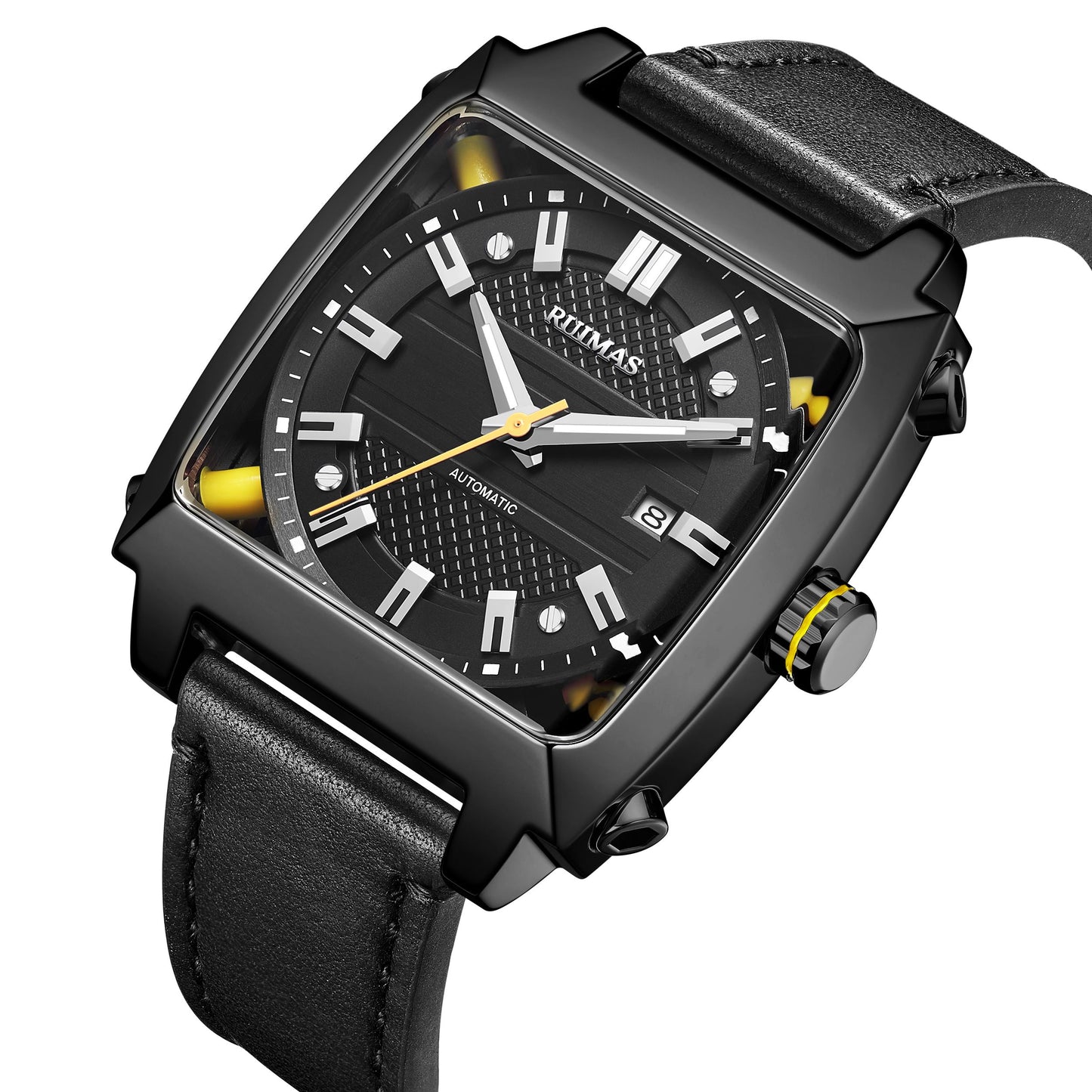 RUIMAS Men's Watches Luxury Automatic Mechanical Wrist Watches Calendar Sapphire Leather Chronograph for Man Reloj Hombre 6763
