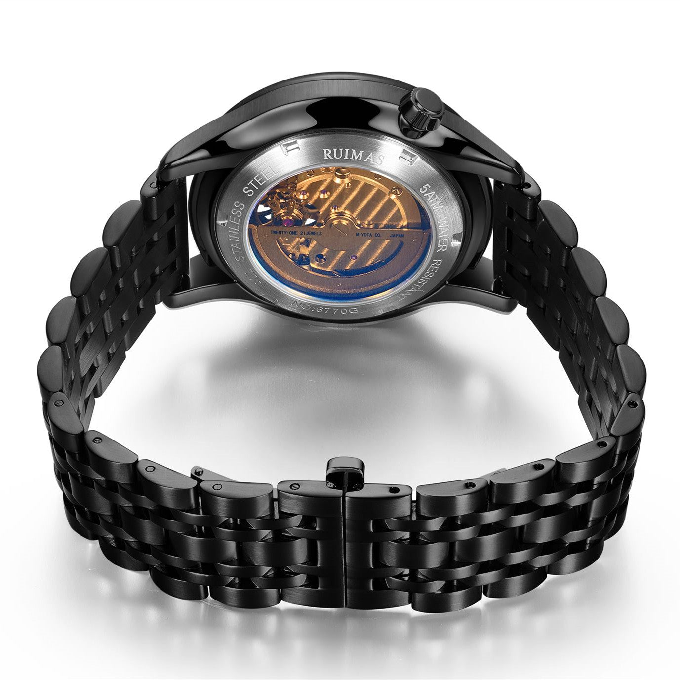 RUIMAS Men's Watch Stainless Steel Automatic Mechanical Wristwatches Luxury Business Man Watches 5ATM Luminous Male Clock 6770