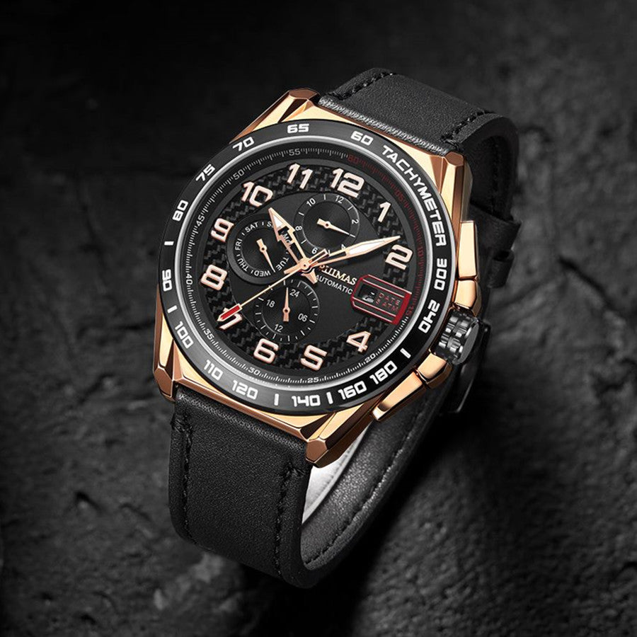 RUIMAS Luxury Men Watches Automatic Mechanical Watch Fashion Sport Casual Wristwatch Leather Strap Luminous Date Male Clock 6771