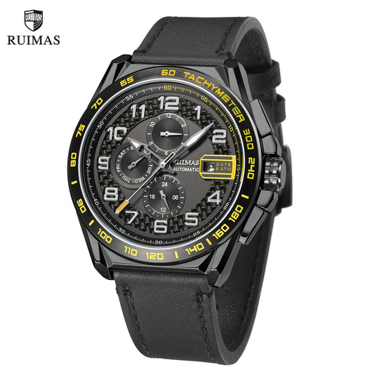 RUIMAS Luxury Men Watches Automatic Mechanical Watch Fashion Sport Casual Wristwatch Leather Strap Luminous Date Male Clock 6771