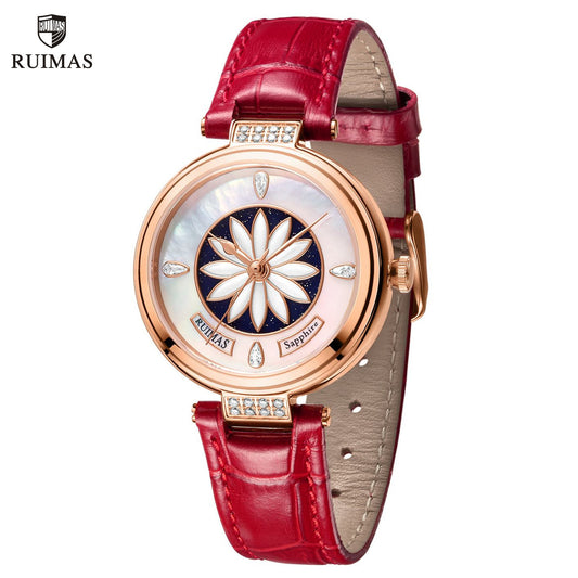 RUIMAS Women's Watch Automatic Mechanical Watches Sapphire Ladies Clock Top Brand Luxury Fashion Female Wristwatch Leather 6776
