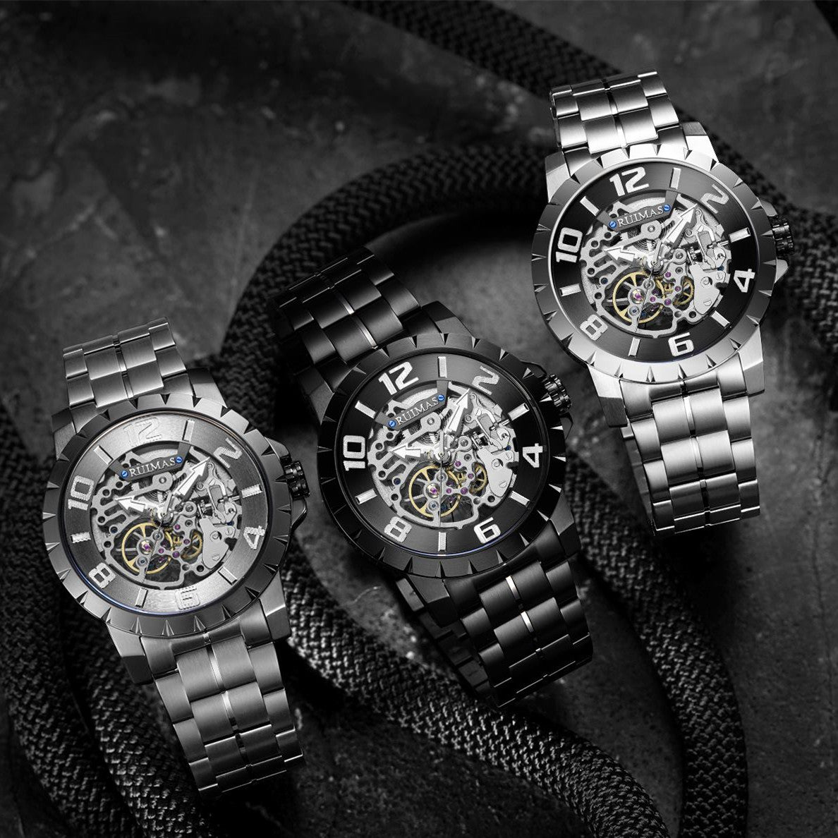 RUIMAS Men Mechanical Watch Luxury Automatic Stainless Steel Bracelet Wristwatches 5ATM Waterproof Clock Relogio Masculino